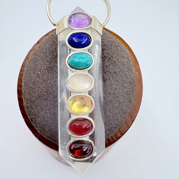 VTG Sterling Silver 925 Multi-Gemstone Crystal Pendant Size 2.75" Length - Picture 3 of 10